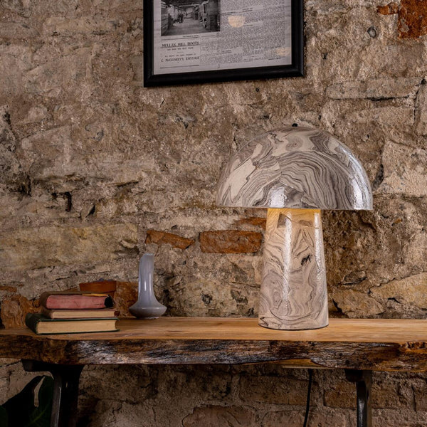 Mullan Amanita Marbled Ceramic Mushroom Table Lamp, Large — Antique Brass
