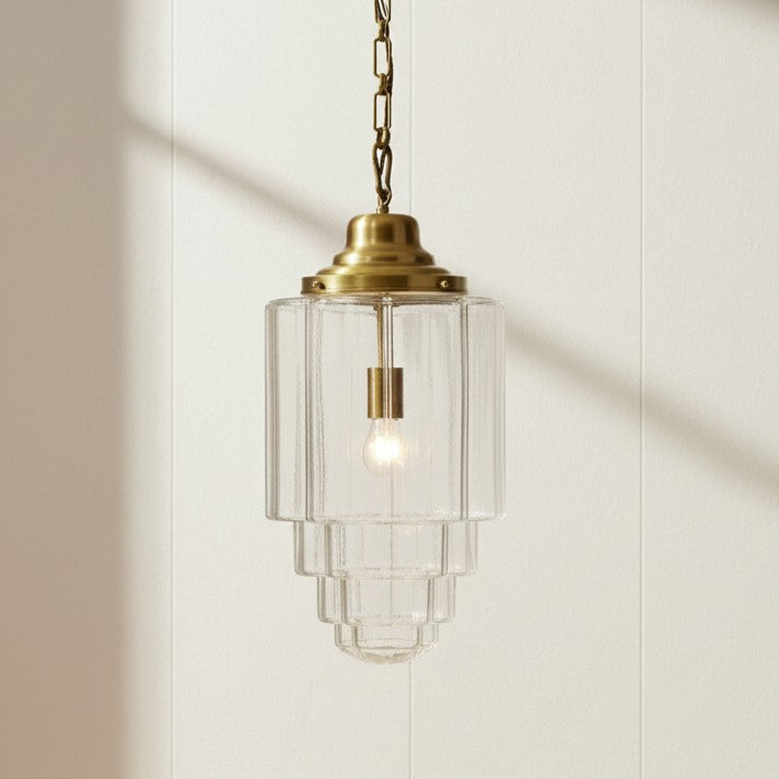 Glasshouse Lacquered Brass Clear Pendant