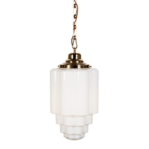 Glasshouse Polished Brass Opal Art Deco Pendant