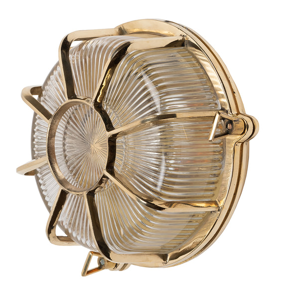 Carlisle Web Prismatic Glass IP65 Polished Brass Bulkhead Wall Light