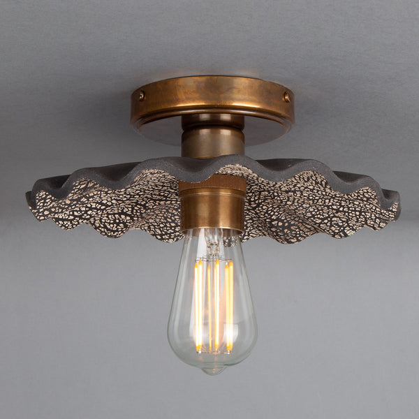 Mullan Kapok organic ceramic flush ceiling light 27cm in black clay