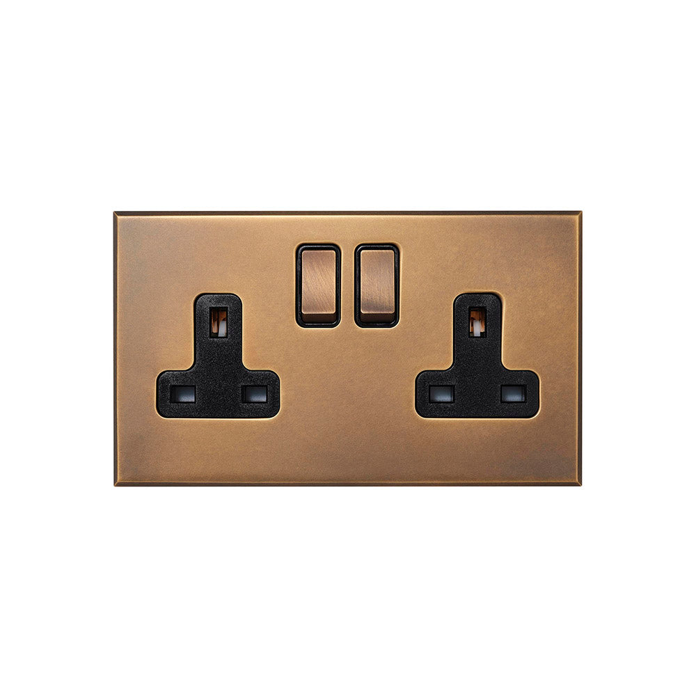 Aged Brass 2 Gang 13A Switched Socket - The Palaces Collection