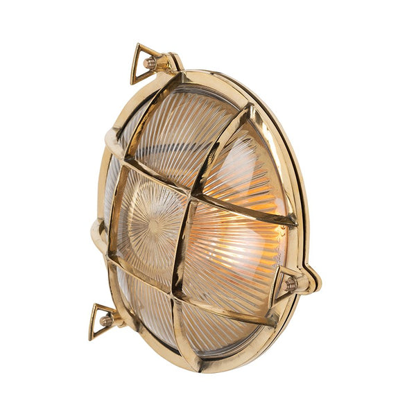 Carlisle Grid Prismatic Glass IP65 Polished Brass Bulkhead Wall Light