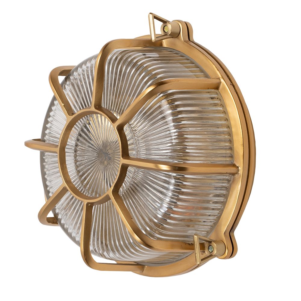 Carlisle Web Prismatic Glass IP65 Lacquered Brass Bulkhead Wall Light
