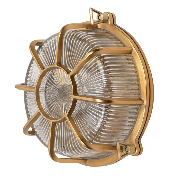 Carlisle Web Prismatic Glass IP65 Lacquered Brass Bulkhead Wall Light