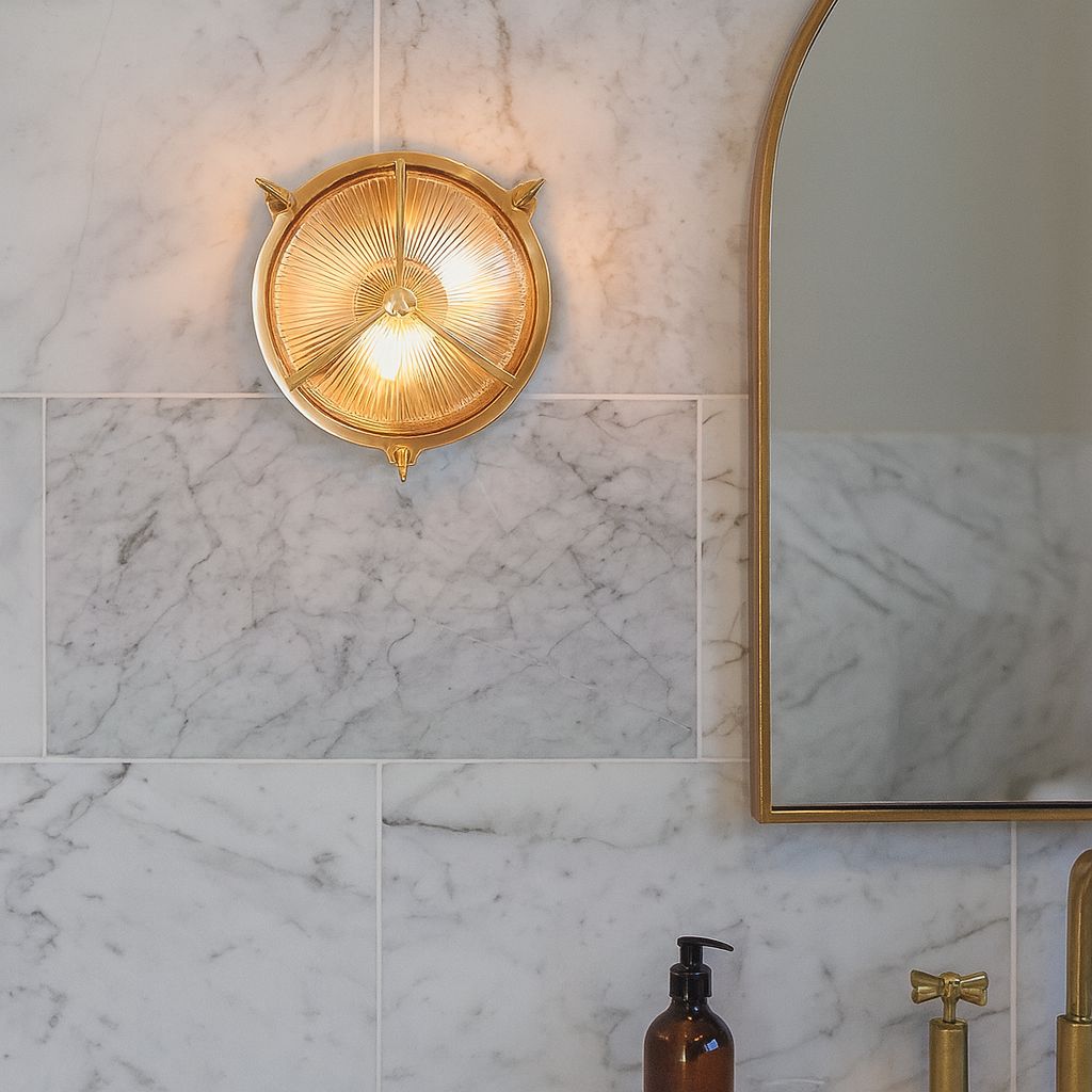 Carlisle Trine IP65 Polished Solid Brass Prismatic Glass Wall Light