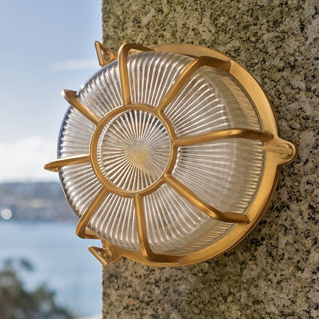 Carlisle Web Prismatic Glass IP65 Polished Brass Bulkhead Wall Light