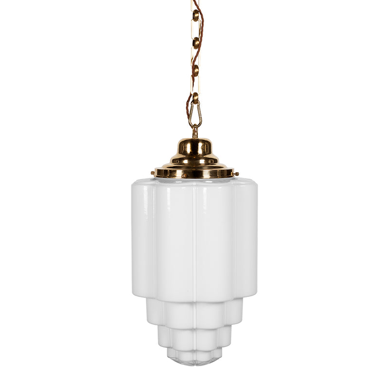 Glasshouse Polished Brass Opal Art Deco Pendant
