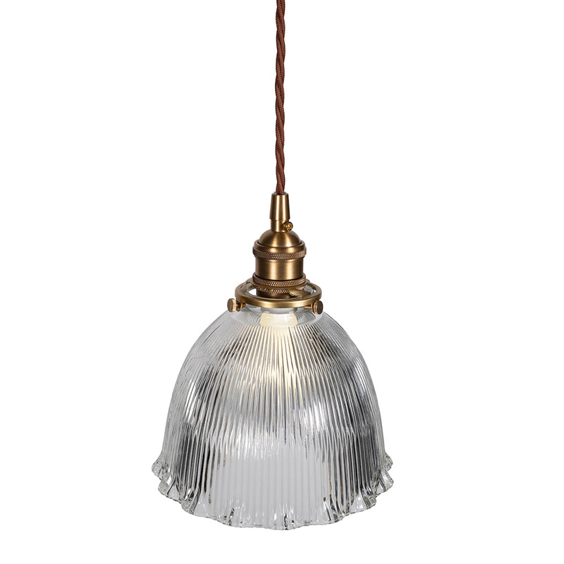 D'Arblay Lacquered Antique Brass Scalloped Prismatic Glass Dome Pendant