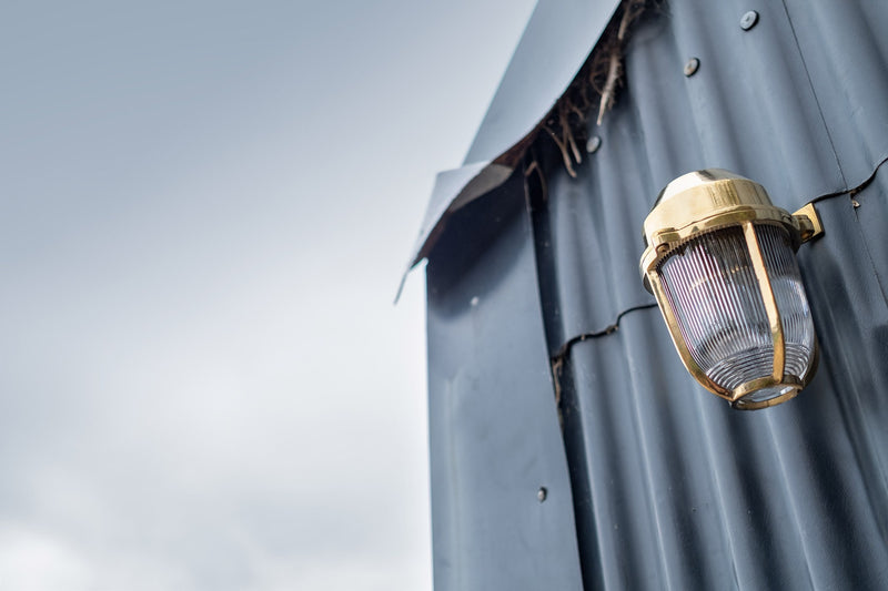 Hopkin IP65 Outdoor & Bathroom Prismatic Glass Polished Solid Brass Wall Light
