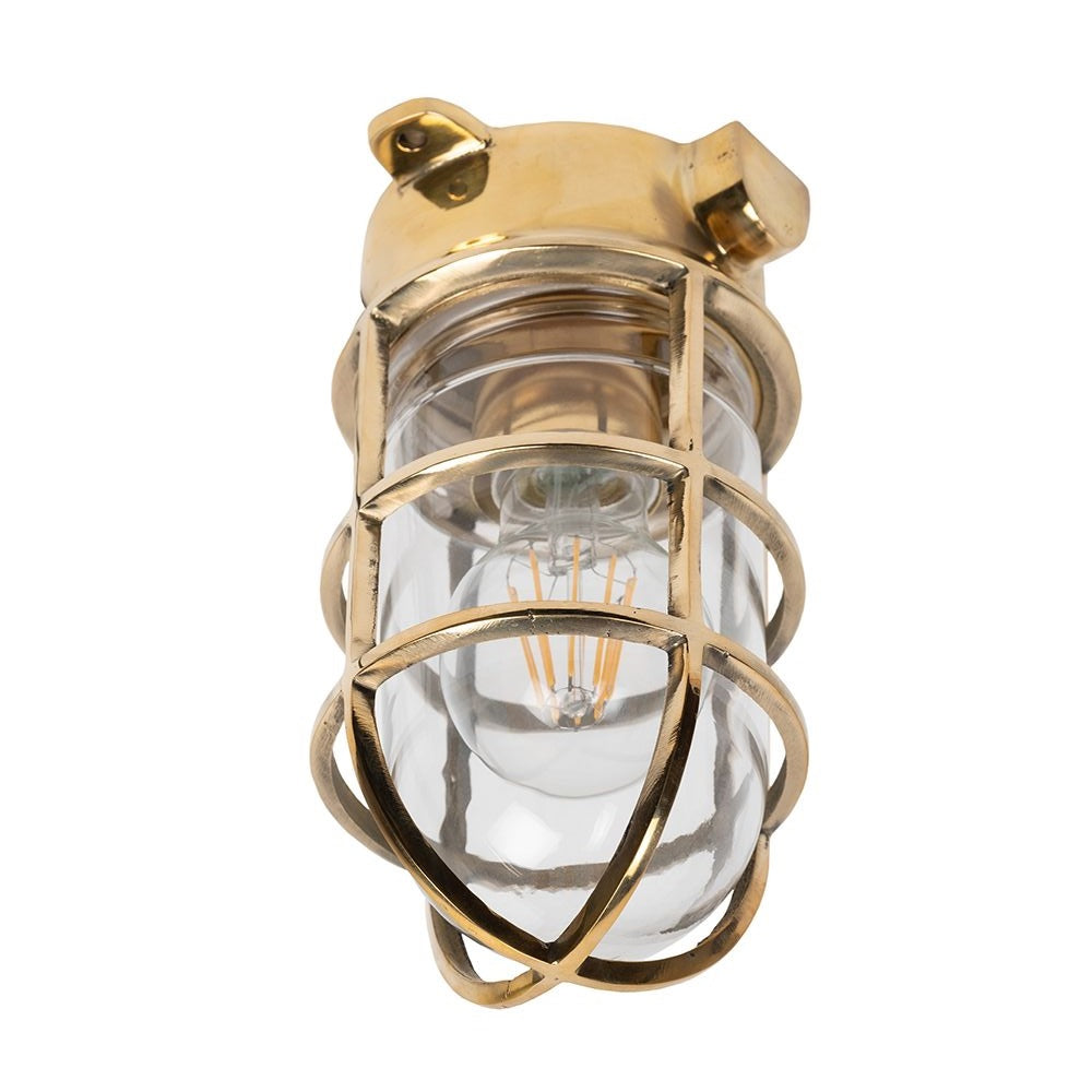 Kemp Grid IP65 Outdoor & Bathroom Polished Solid Brass Ceiling Light