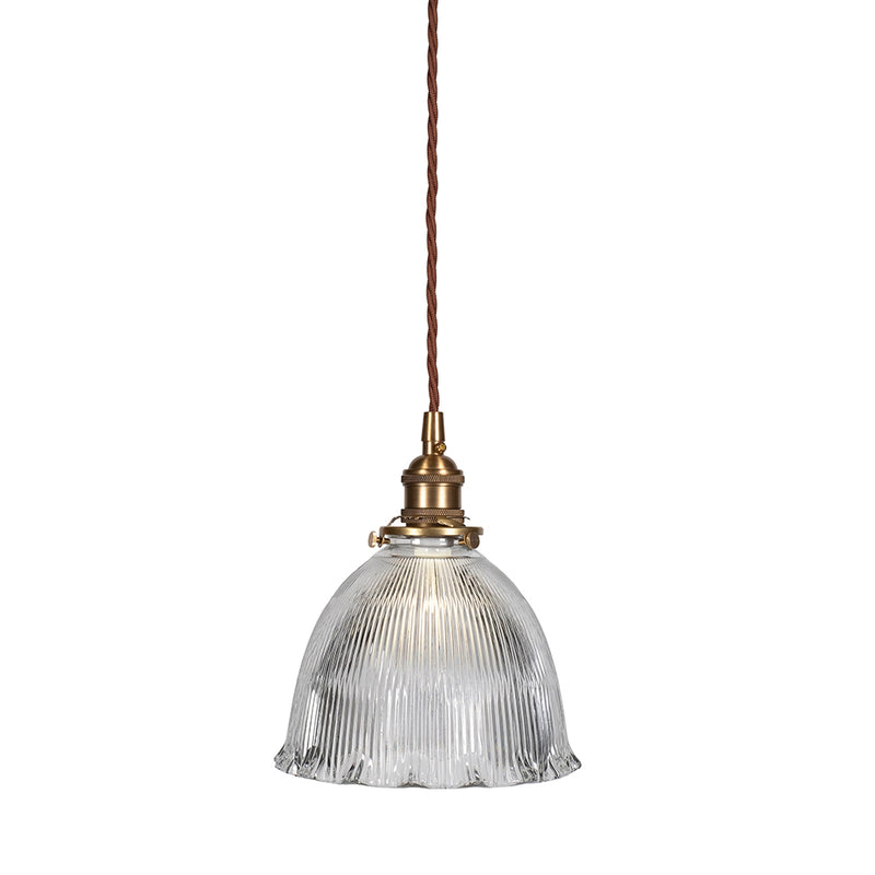 D'Arblay Lacquered Antique Brass Scalloped Prismatic Glass Dome Pendant