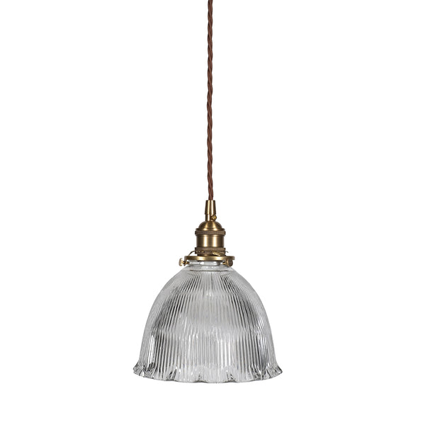 D'Arblay Lacquered Antique Brass Scalloped Prismatic Glass Dome Pendant