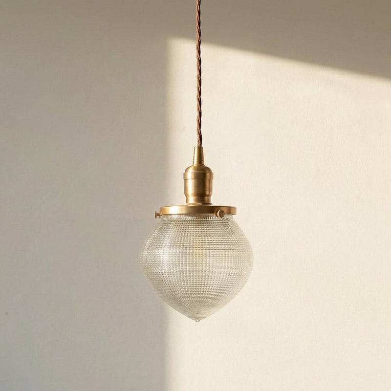 Hollen Acorn Lacquered Antique Brass Prismatic Glass Pendant