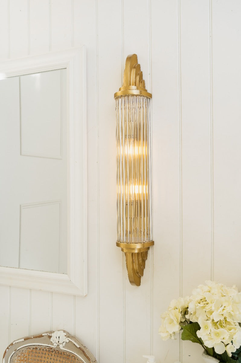 Sheraton Lacquered Antique Brass IP44 Art Deco Wall Light