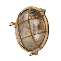 Carlisle Grid Prismatic Glass IP65 Lacquered Brass Bulkhead Wall Light