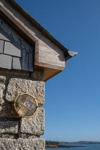 Carlisle Grid Prismatic Glass IP65 Polished Brass Bulkhead Wall Light