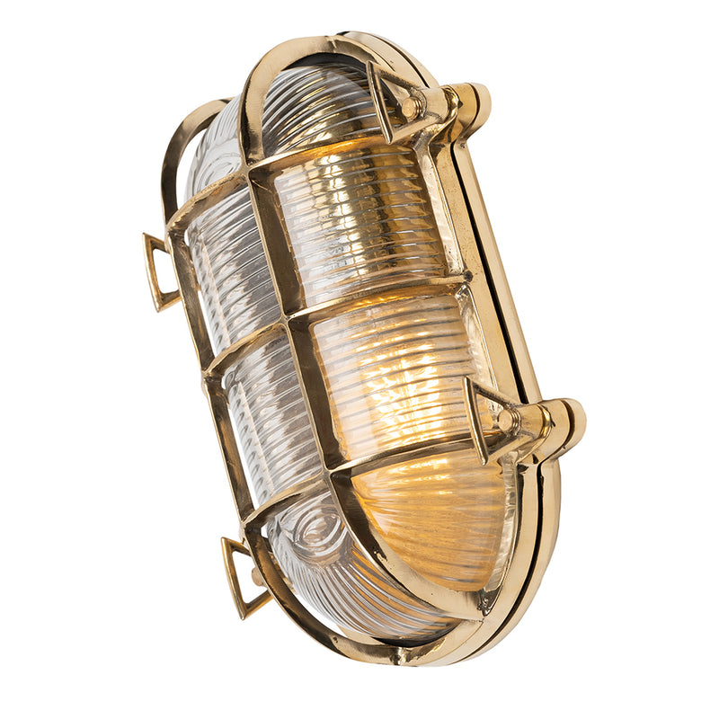 Flaxman IP65 Outdoor & Bathroom Polished Solid Brass Bulkhead Wall Light