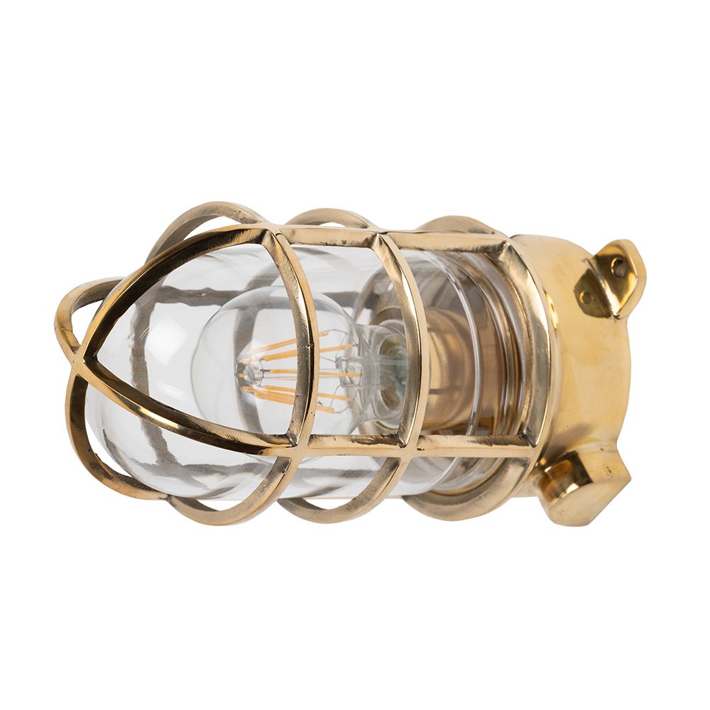 Kemp Grid IP65 Outdoor & Bathroom Polished Solid Brass Ceiling Light