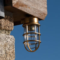 Kemp Grid IP65 Outdoor & Bathroom Polished Solid Brass Ceiling Light