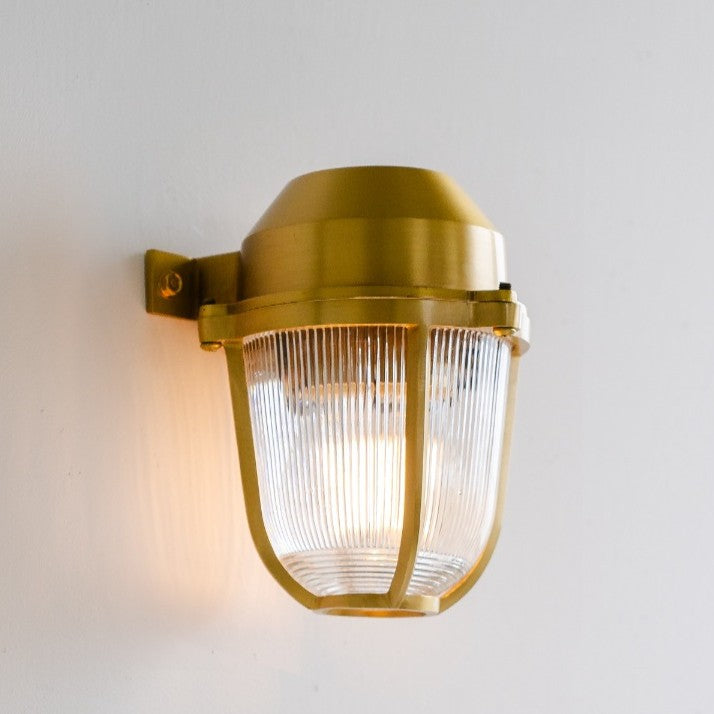 Hopkin IP65 Outdoor & Bathroom Prismatic Glass Lacquered Solid Brass Wall Light