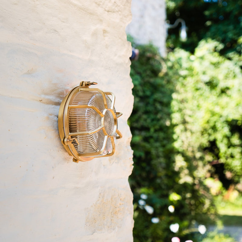 Carlisle Web Prismatic Glass IP65 Lacquered Brass Bulkhead Wall Light