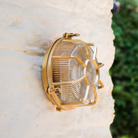 Carlisle Web Prismatic Glass IP65 Lacquered Brass Bulkhead Wall Light