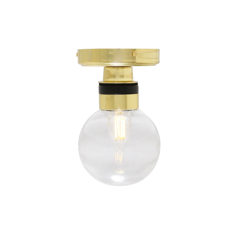 Mullan Ayr Small Globe Flush Bathroom Ceiling Light in Polished Brass
