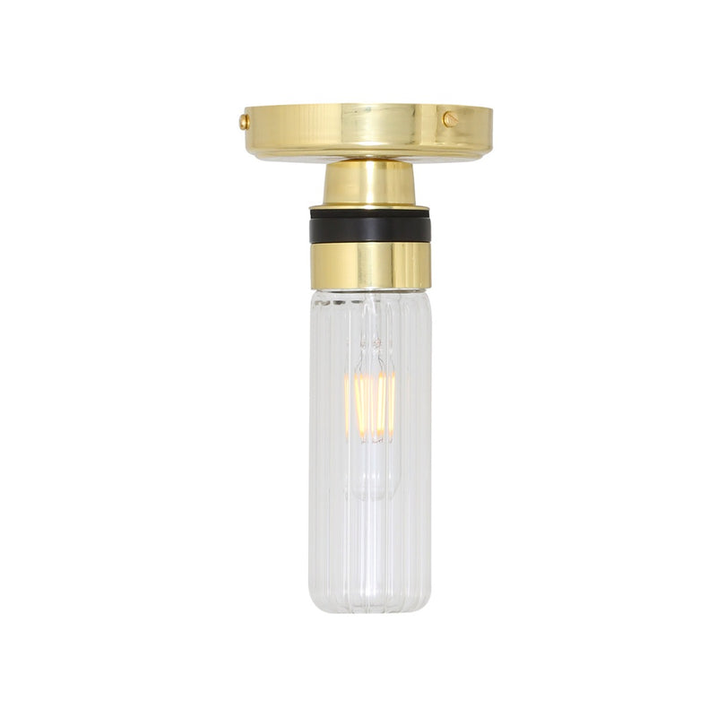 Mullan Tay Rippled Glass Flush Bathroom Ceiling Light in Polished Brass