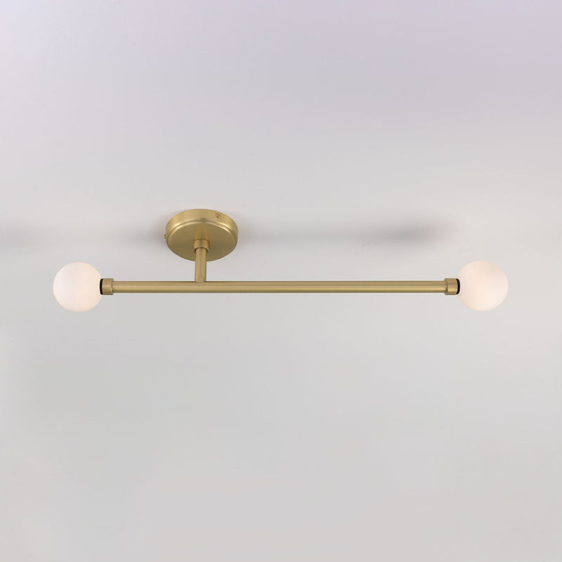 Mullan Gunning Double Globe Slim Bathroom Ceiling Light 71cm in Satin Brass
