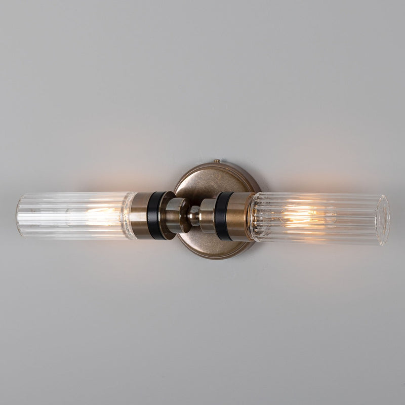 Mullan Severn double tube bathroom wall light in antique brass
