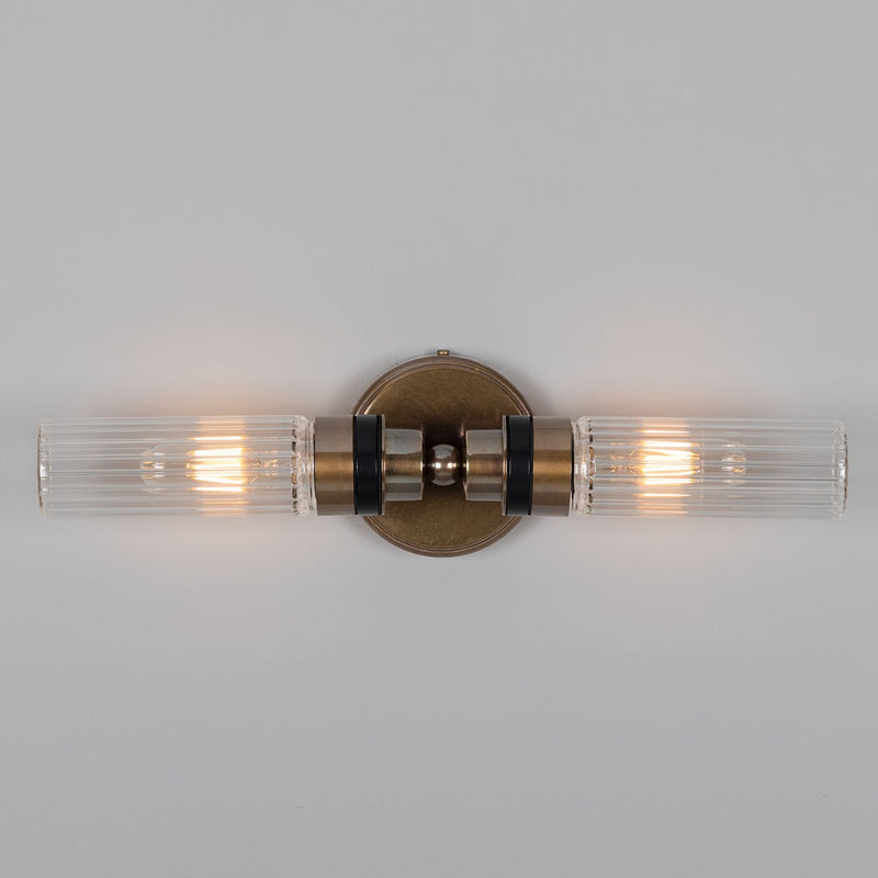 Mullan Severn double tube bathroom wall light in antique brass