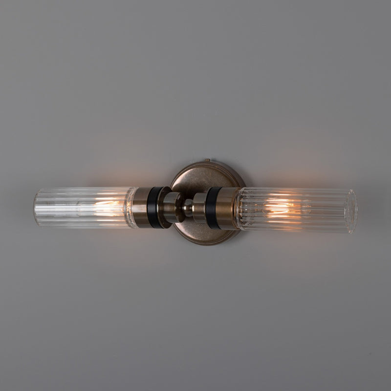 Mullan Severn double tube bathroom wall light in antique brass