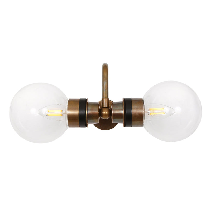 Mullan Ness double globe swan neck wall light in antique brass
