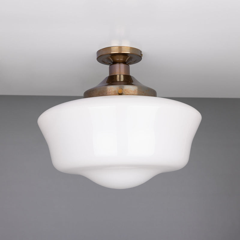 Mullan Schoolhouse flush ceiling light in antique brass