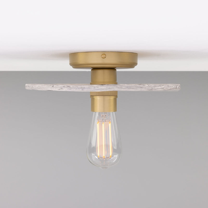 Mullan Bog Oak Marbled Ceramic Disc Ceiling Light 28cm in Satin Brass