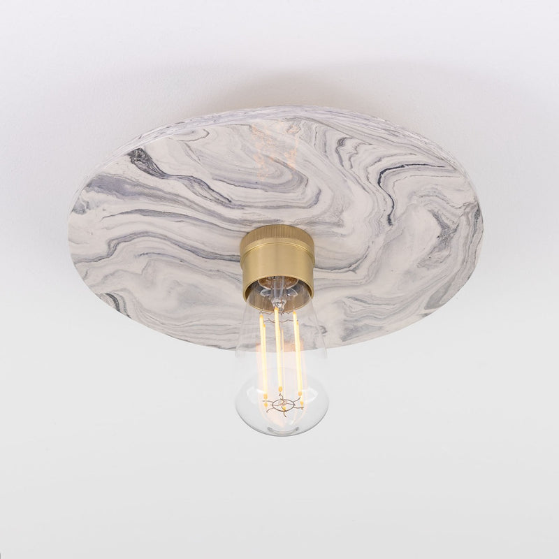 Mullan Bog Oak Marbled Ceramic Disc Ceiling Light 28cm in Satin Brass