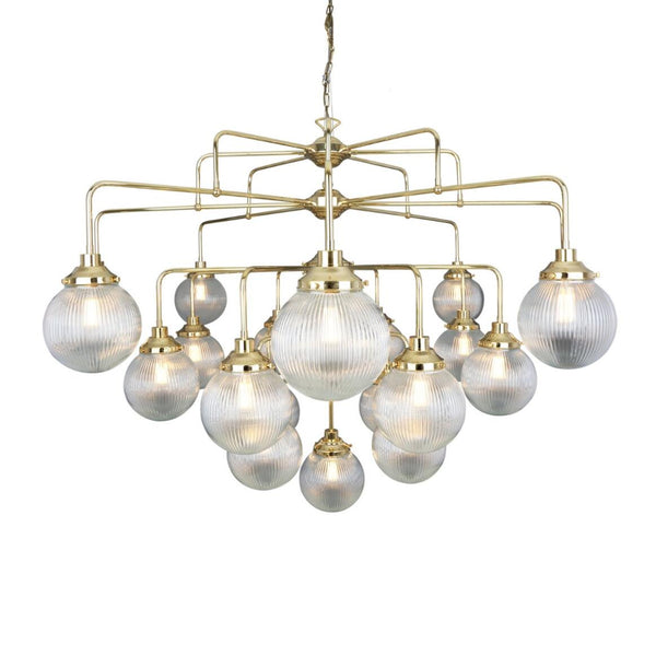 Mullan Genoa 21-Light Prismatic Glass Chandelier — Polished Brass