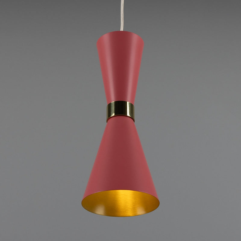 Mullan Cairo Antique Pink Mid-Century Cone Pendant in Polished Brass