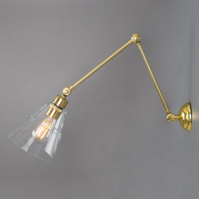 Mullan Lyx Clear Glass Cone Adjustable Picture Light in Polished Brass