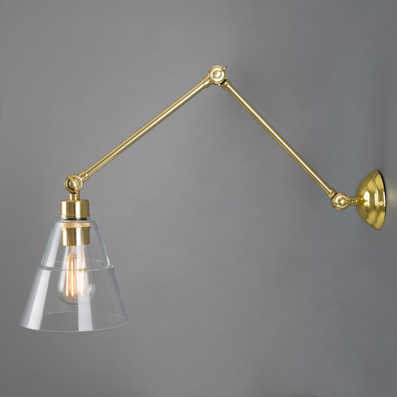 Mullan Lyx Clear Glass Cone Adjustable Picture Light in Polished Brass