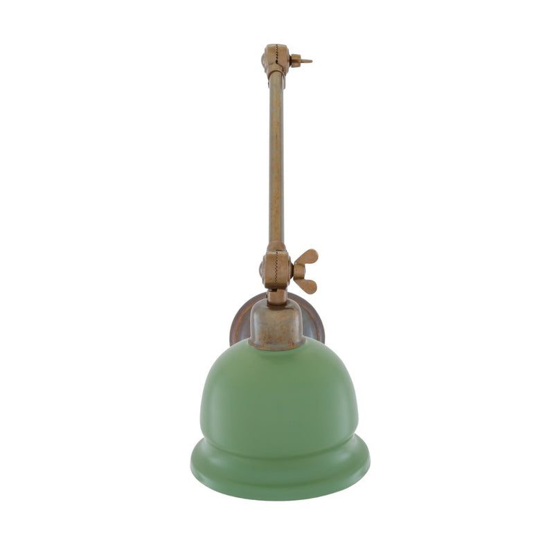 Mullan Nico Adjustable Arm Picture Light with Sage Green Shade in Antique Brass