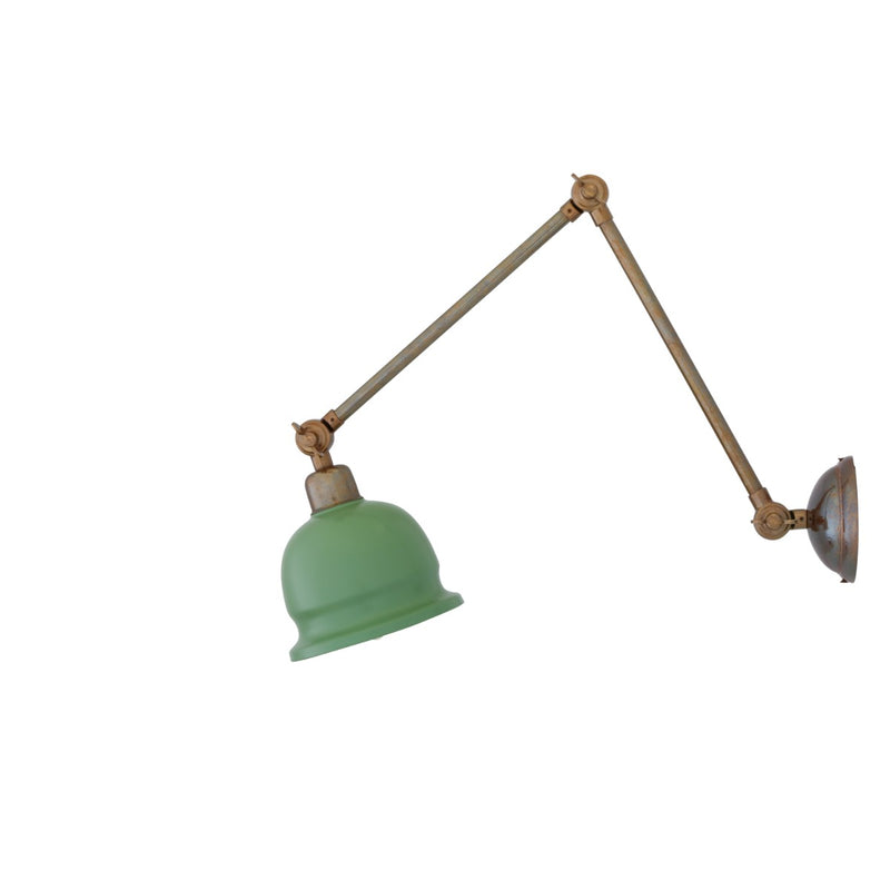 Mullan Nico Adjustable Arm Picture Light with Sage Green Shade in Antique Brass