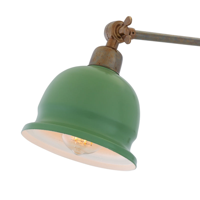 Mullan Nico Adjustable Arm Picture Light with Sage Green Shade in Antique Brass