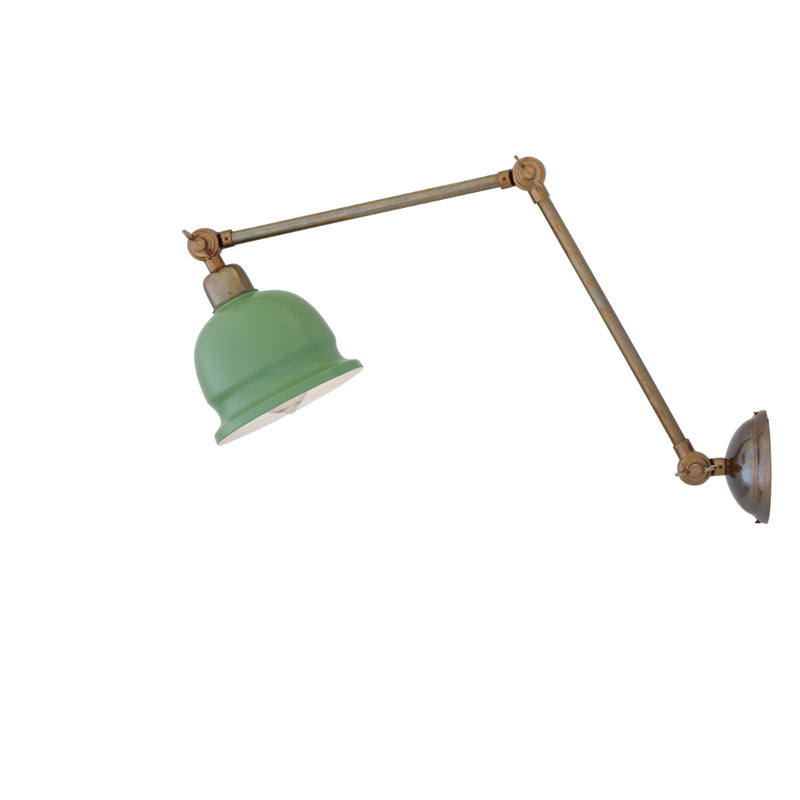 Mullan Nico Adjustable Arm Picture Light with Sage Green Shade in Antique Brass