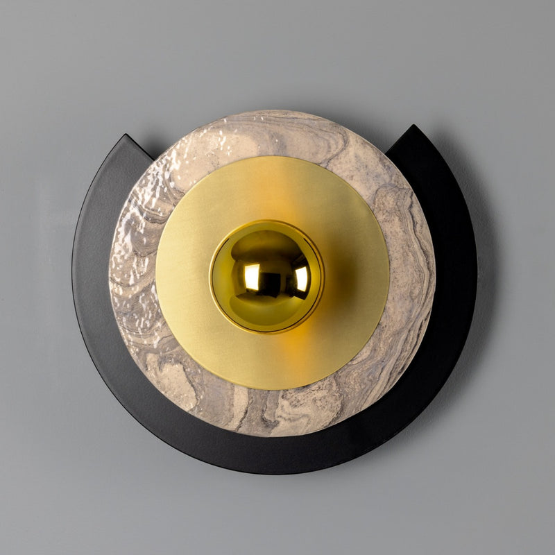 Mullan Venus Colourful Ceramic Disc Wall Light in Polished Brass