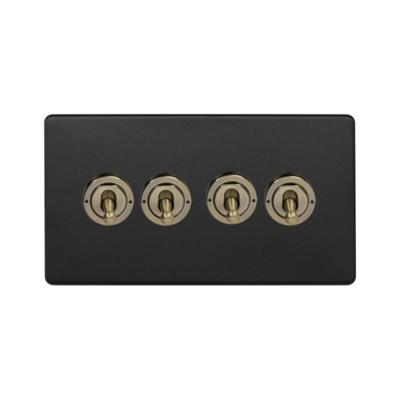 Matt Black & Antique Brass 1 Gang 13A Switched Socket - Camden Collection
