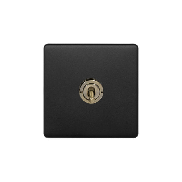 Matt Black & Antique Brass 2 Gang 13A Switched Socket - Camden Collection