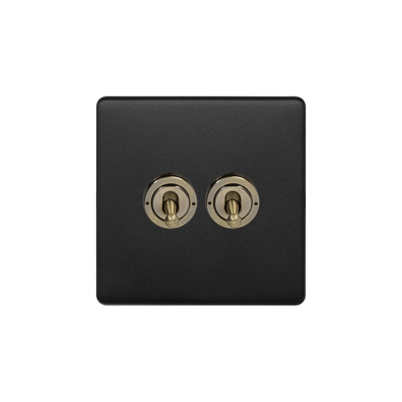 Matt Black & Antique Brass 2 Gang 13A Switched Socket - Camden Collection