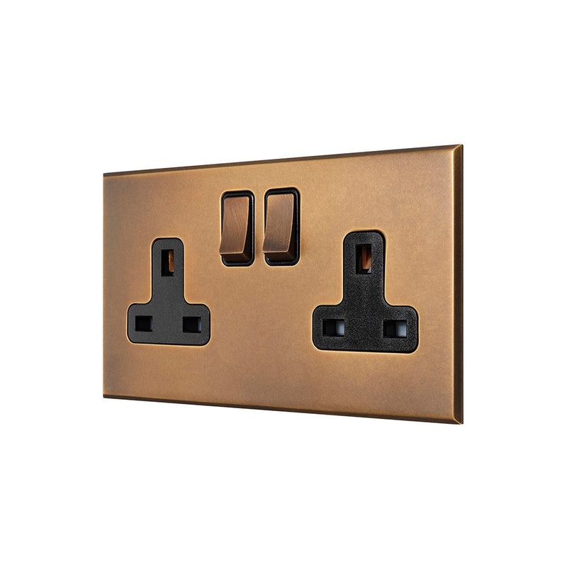 Aged Brass 2 Gang 13A Switched Socket - The Palaces Collection